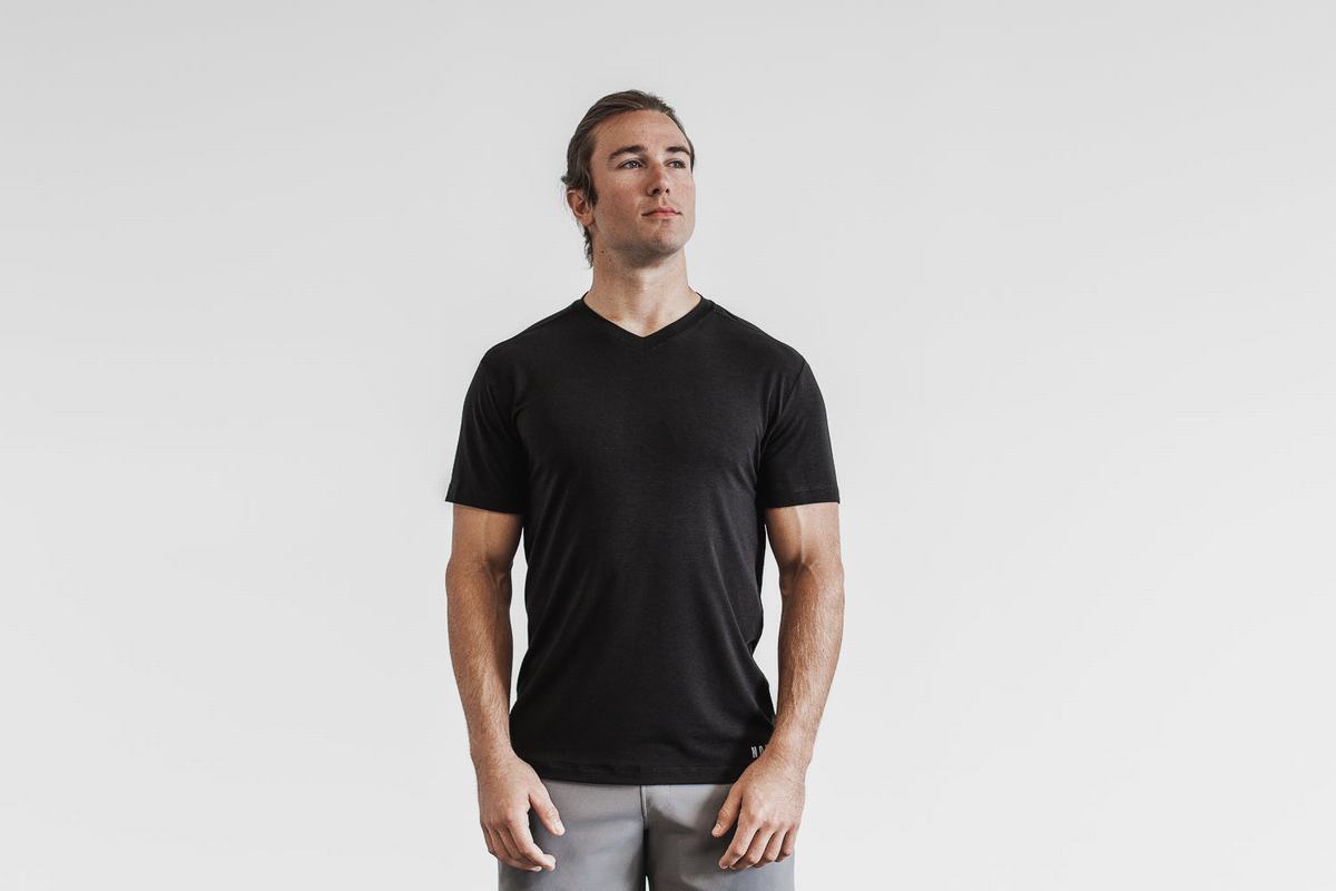 Nobull V-Neck T-shirts Heren Zwart | 027396-OMT