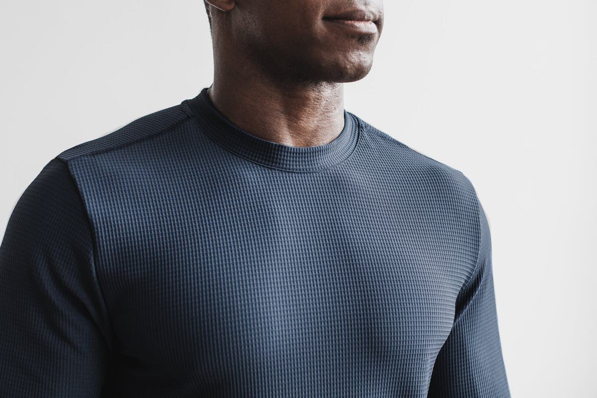 Nobull Waffle T-Shirt Lange Mouw Heren Donkerblauw | 486215-RYJ