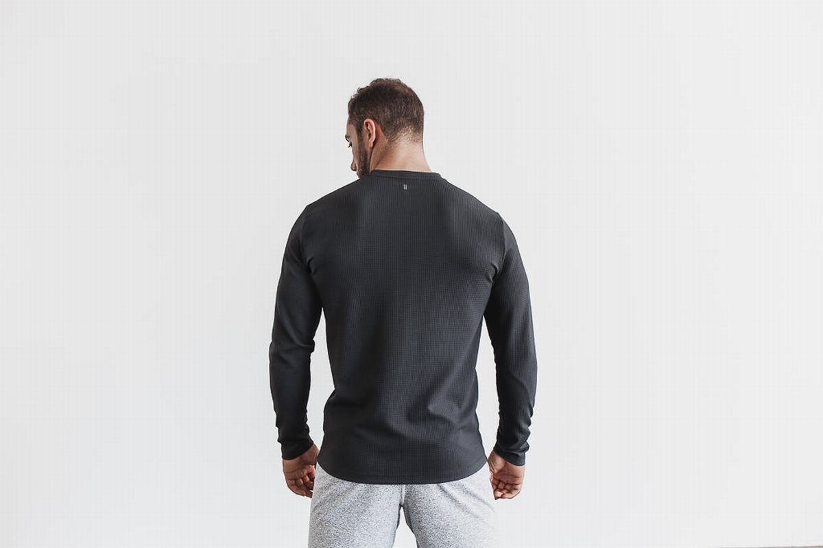 Nobull Waffle T-Shirt Lange Mouw Heren Donkergrijs | 514387-TBJ