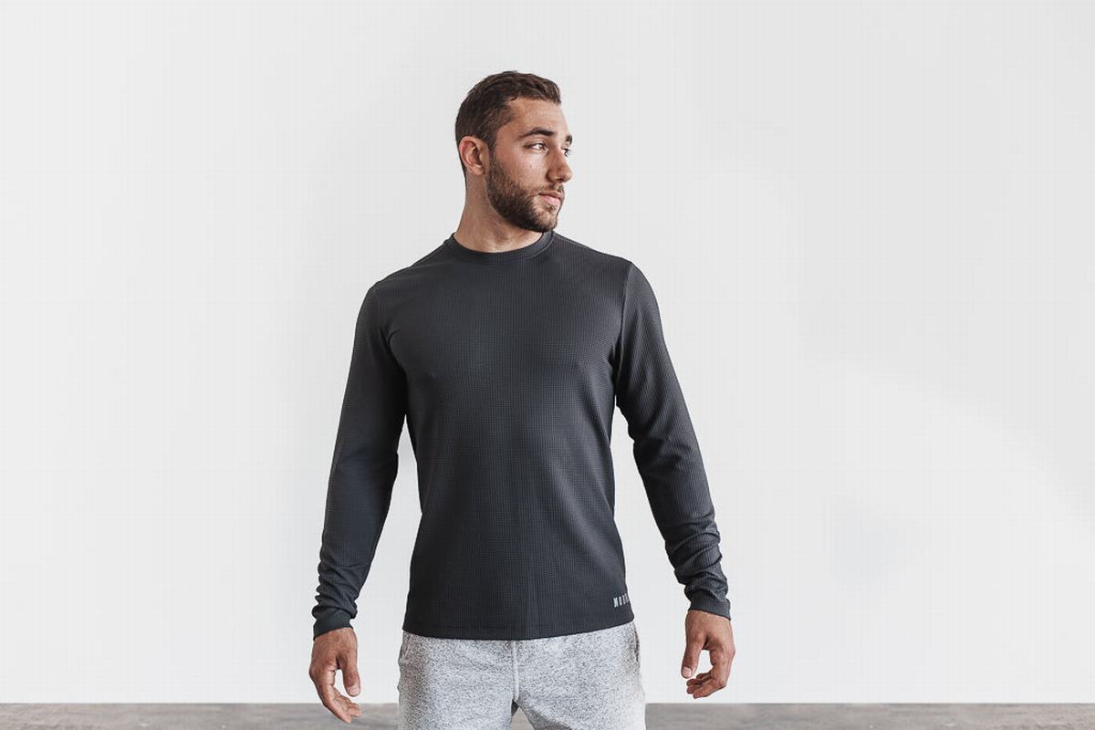 Nobull Waffle T-Shirt Lange Mouw Heren Donkergrijs | 514387-TBJ