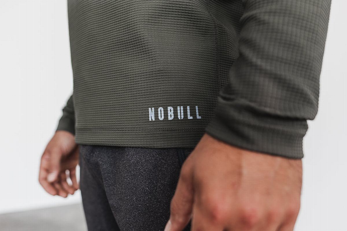 Nobull Waffle T-Shirt Lange Mouw Heren Groen | 938746-LJB
