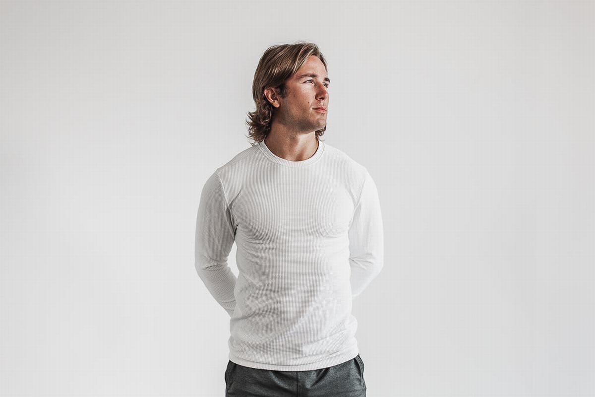 Nobull Waffle T-Shirt Lange Mouw Heren Wit | 385716-TEZ