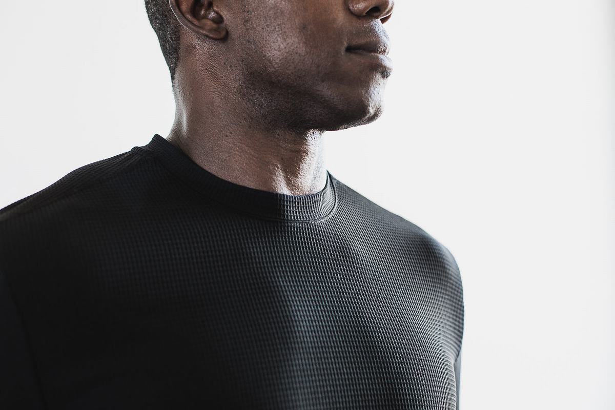 Nobull Waffle T-Shirt Lange Mouw Heren Zwart | 642051-WPR