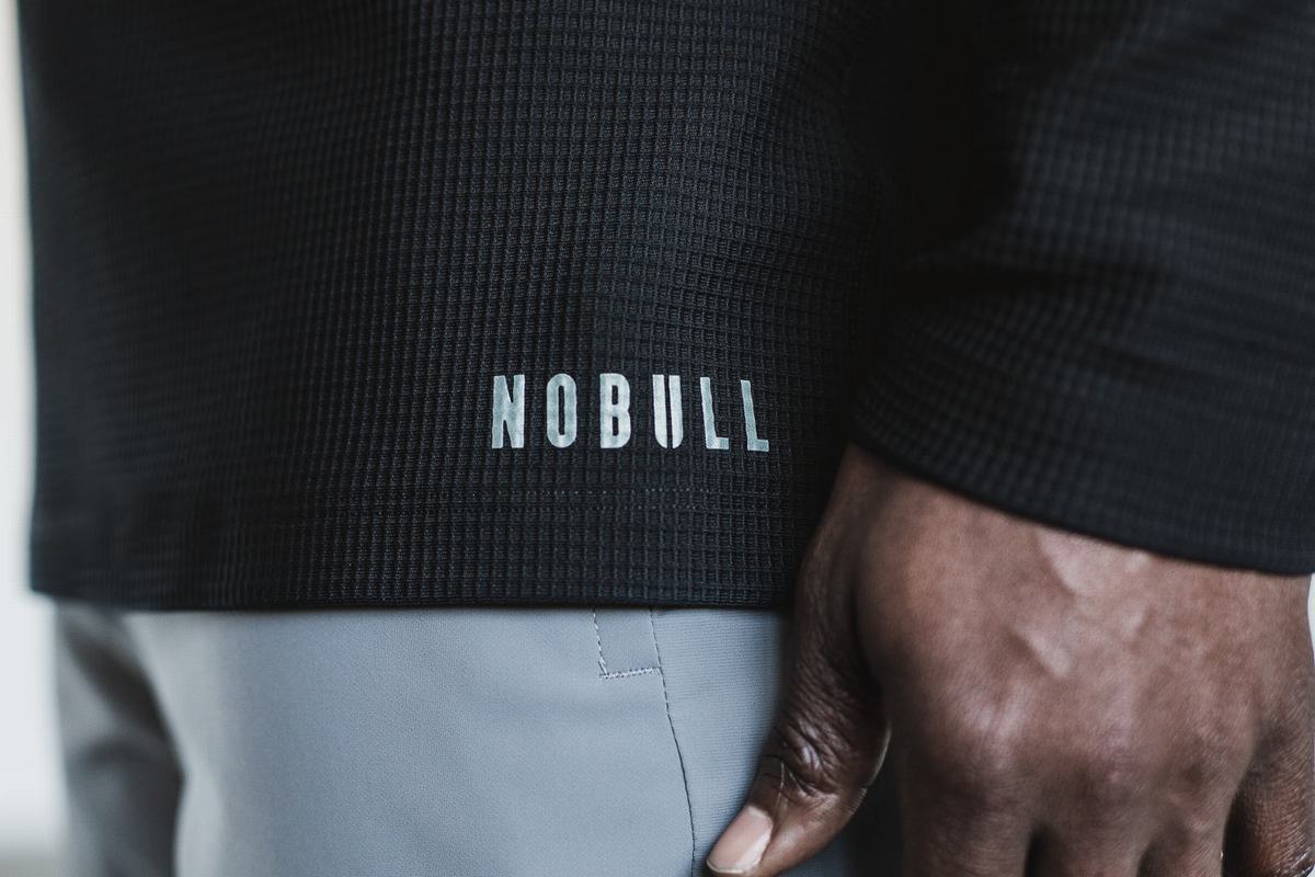 Nobull Waffle T-Shirt Lange Mouw Heren Zwart | 642051-WPR