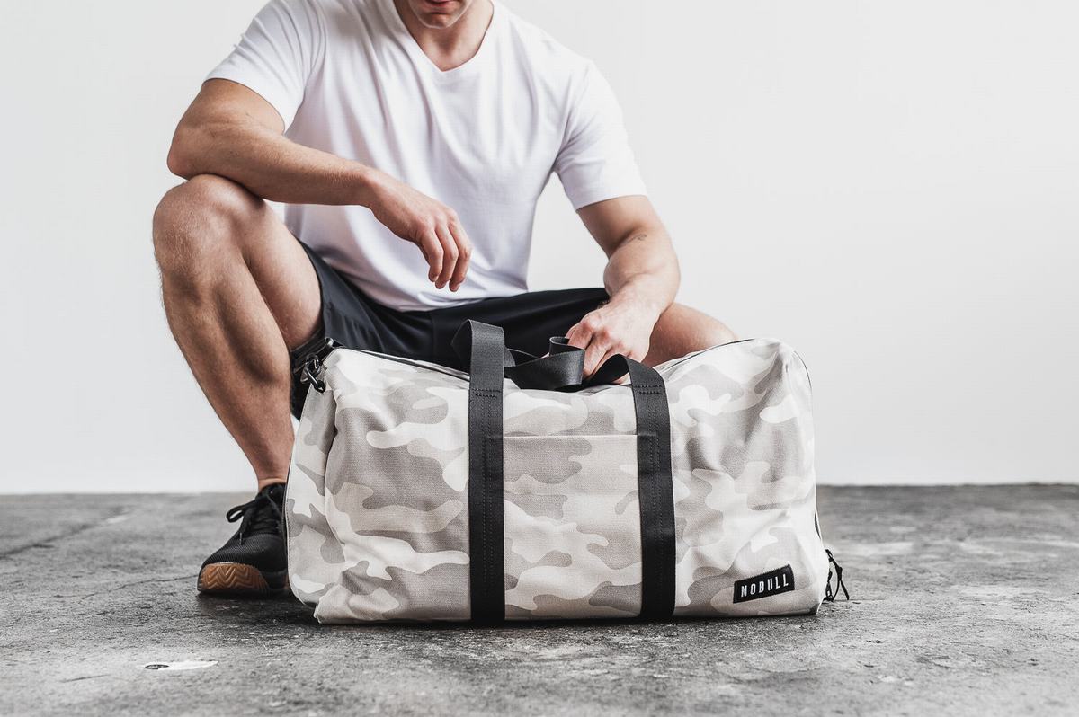 Nobull Waxed Canvas Duffle Sporttas Heren Wit Camo | 769428-GDQ
