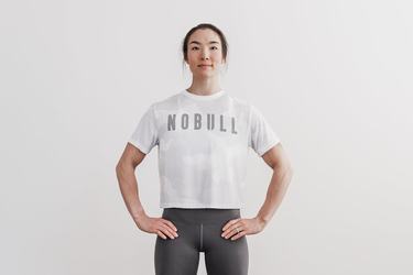 Nobull Boxy T-shirts Dames Wit Camo | 017648-ZXU