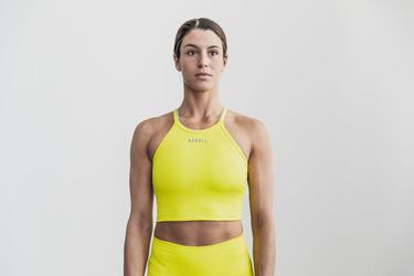 Nobull Halter Crop Tank Neon Ribbed Tanktop Dames Geel | 897205-RWP