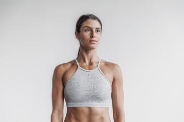 Nobull Halter Plush Heather Sport Bh Dames Wit | 740693-EUP