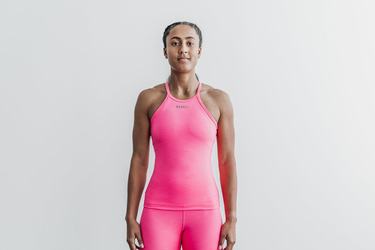 Nobull Halter Tank Neon Ribbed Tanktop Dames Roze | 038562-FNY