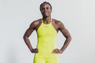 Nobull Halter Tank Neon Ribbed Tanktop Dames Geel | 739280-WZL