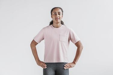 Nobull Heavyweight Pocket Boxy T-shirts Dames Roze | 140986-AQY