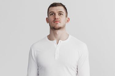 Nobull Lightweight Henley T-Shirt Lange Mouw Heren Wit | 279413-WRU