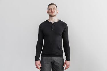 Nobull Lightweight Henley T-Shirt Lange Mouw Heren Zwart | 476930-GQL