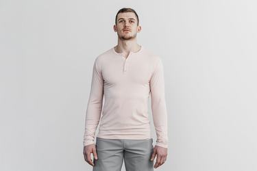 Nobull Lightweight Henley T-Shirt Lange Mouw Heren Roze | 692347-XGK