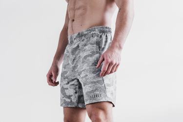Nobull Lightweight Knit 7" Korte Broek Heren Wit Camo | 068975-RCA