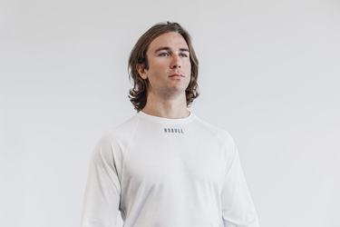 Nobull Lightweight Textured T-Shirt Lange Mouw Heren Wit Camo | 231760-UWY