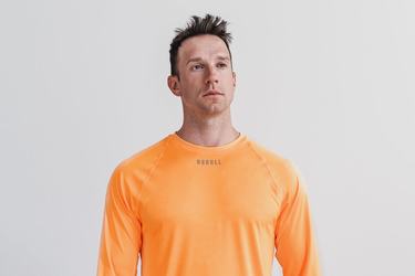 Nobull Lightweight Textured T-Shirt Lange Mouw Heren Oranje Camo | 279305-FSI
