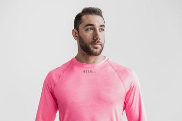 Nobull Lightweight Textured T-Shirt Lange Mouw Heren Roze Camo | 328469-DOJ