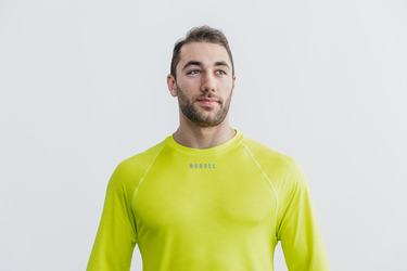 Nobull Lightweight Textured T-Shirt Lange Mouw Heren Geel Camo | 943568-LAB