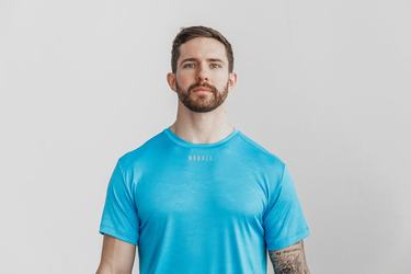 Nobull Lightweight Textured T-shirts Heren Blauw Camo | 147298-RKU