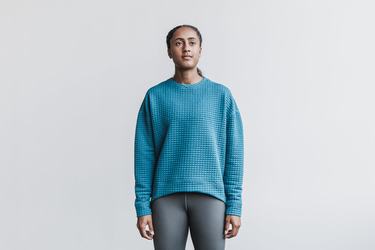 Nobull Quilted Crew Pullover Dames Grijs Blauw | 784016-JHN
