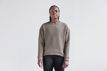 Nobull Quilted Crew Pullover Dames Lichtbruin | 642318-OKH