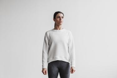 Nobull Quilted Crew Pullover Dames Wit | 864952-DHB