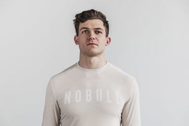 Nobull T-Shirt Lange Mouw Heren Beige | 853702-PFM