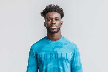 Nobull T-Shirt Lange Mouw Heren Blauw Camo | 904372-ULD
