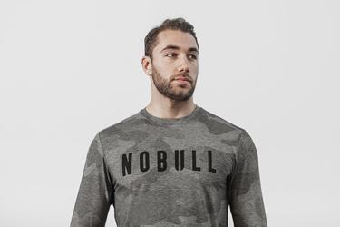 Nobull T-Shirt Lange Mouw Heren Grijs Camo | 156937-TGE