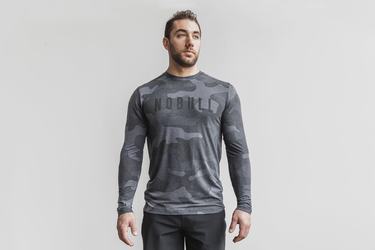Nobull T-Shirt Lange Mouw Heren Grijs Camo | 267308-JVP