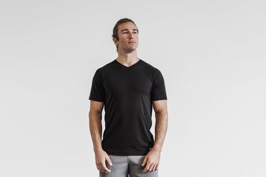 Nobull V-Neck T-shirts Heren Zwart | 027396-OMT