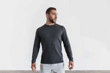 Nobull Waffle T-Shirt Lange Mouw Heren Donkergrijs | 514387-TBJ