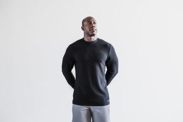 Nobull Waffle T-Shirt Lange Mouw Heren Zwart | 642051-WPR